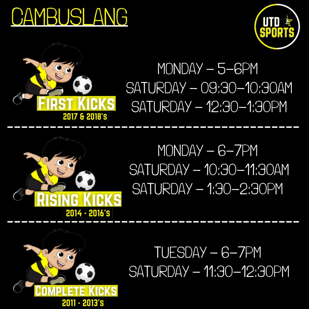 UTD_Sports's tweet photo. First Kicks returns to Cambuslang this weekend ⚽️
Find your class and book your place today ➡️ https://t.co/H4OdALQiQz
—————————
| #utdsports | #firstkicks | #risingkicks | #completekicks | #kids | #football | #coaching | #glasgow | #cambuslang | https://t.co/Cae7oUaSNi