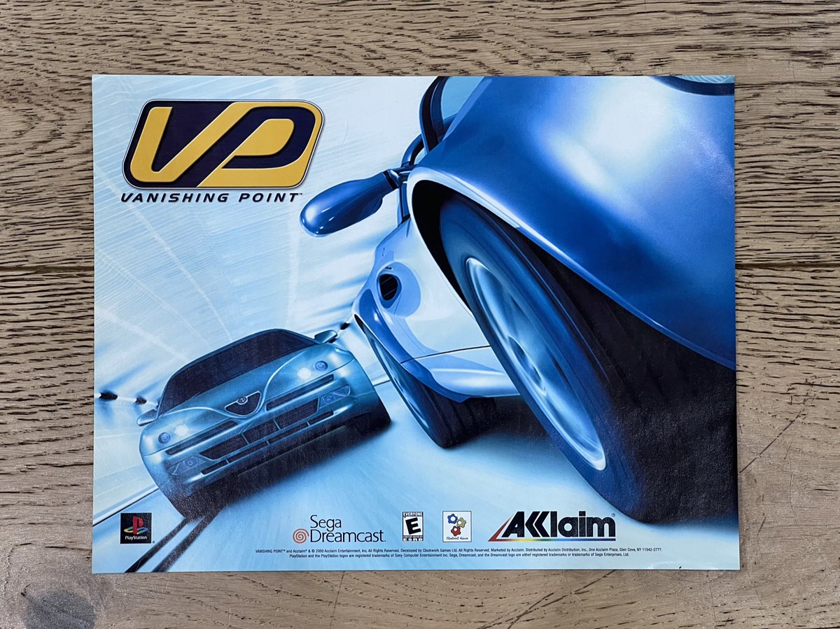 NeilCasini's tweet photo. This is the A4 poster with fact sheet on the reverse.
#vanishingpoint #gamedevelopment #PlayStation #dreamcast #arcaderacing #acclaim #clockworkgames https://t.co/iOmaNe5Cv0