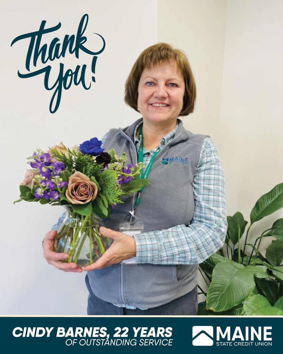 Mainestatecu's tweet photo. Thank You! Cindy for 22 amazing years with MSCU!
The Senior Leaders and her teammates in Deposit Operations paid tribute, presenting Cindy with a bouquet of flowers and a few kind words of what she has meant to this organization.
#mscu #mainestatecreditunion #retirement https://t.co/5mTYp5NvLB