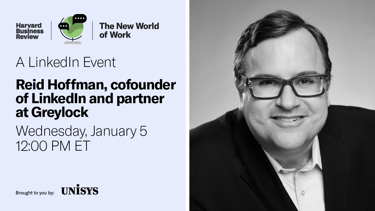 Harvard Business Review (@harvardbiz) on Twitter photo #TheNewWorldofWork will welcome <a href="/reidhoffman/">Reid Hoffman</a> to the show this Wednesday at 12 p.m. ET. The <a href="/LinkedIn/">LinkedIn</a> co-founder will share his thoughts on innovation, the future economy, and the metaverse. Don’t miss his live conversation with <a href="/adiman/">Adi Ignatius</a>. RSVP ⬇️
s.hbr.org/3yOnsX0 #TheNewWorldofWork will welcome <a href="/reidhoffman/">Reid Hoffman</a> to the show this Wednesday at 12 p.m. ET. The <a href="/LinkedIn/">LinkedIn</a> co-founder will share his thoughts on innovation, the future economy, and the metaverse. Don’t miss his live conversation with <a href="/adiman/">Adi Ignatius</a>. RSVP ⬇️
s.hbr.org/3yOnsX0