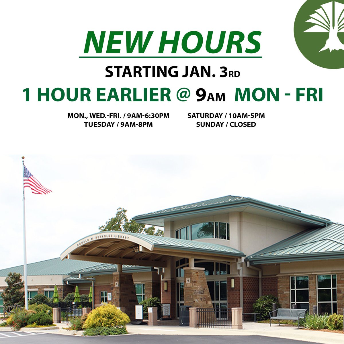 New Year &amp; New Hours
Opening 1 Hour Earlier at 9am Monday - Friday
Happy New Year!