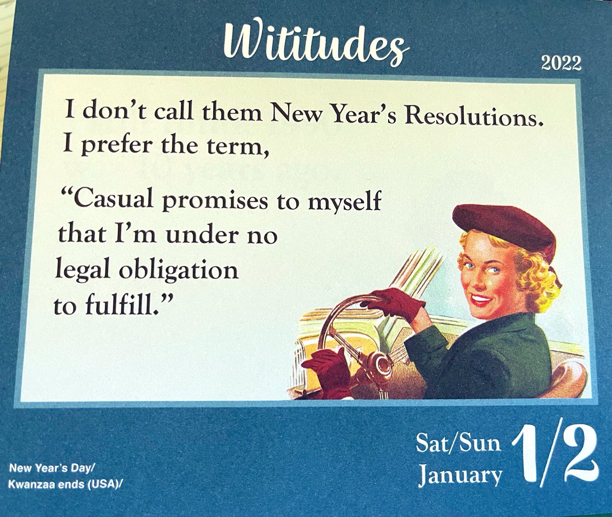 Tiogar's tweet photo. My new 2022 desk calendar #wititudes @wititudes #NewYearResolution https://t.co/ct8tAxr0Z9