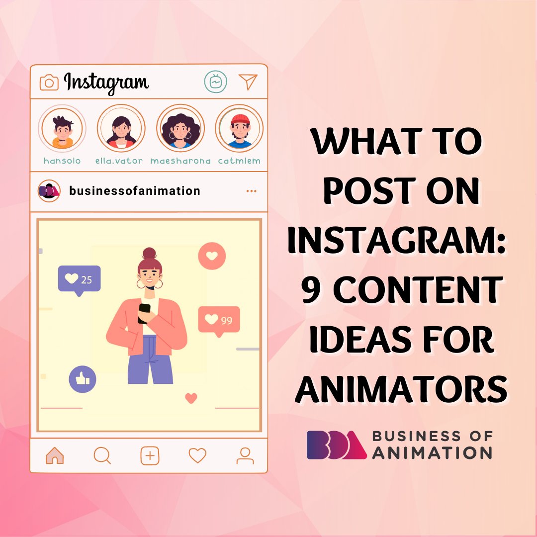 animationbiz's tweet photo. Did you just create your animation Instagram account and you're now looking for good content ideas?
Here are 9 Instagram post ideas for animators:
1. Share a post featuring your animation service.
2. Show behind-the-scenes content.
#AnimationContent #AnimatorsContent https://t.co/m4QDIr9HUD