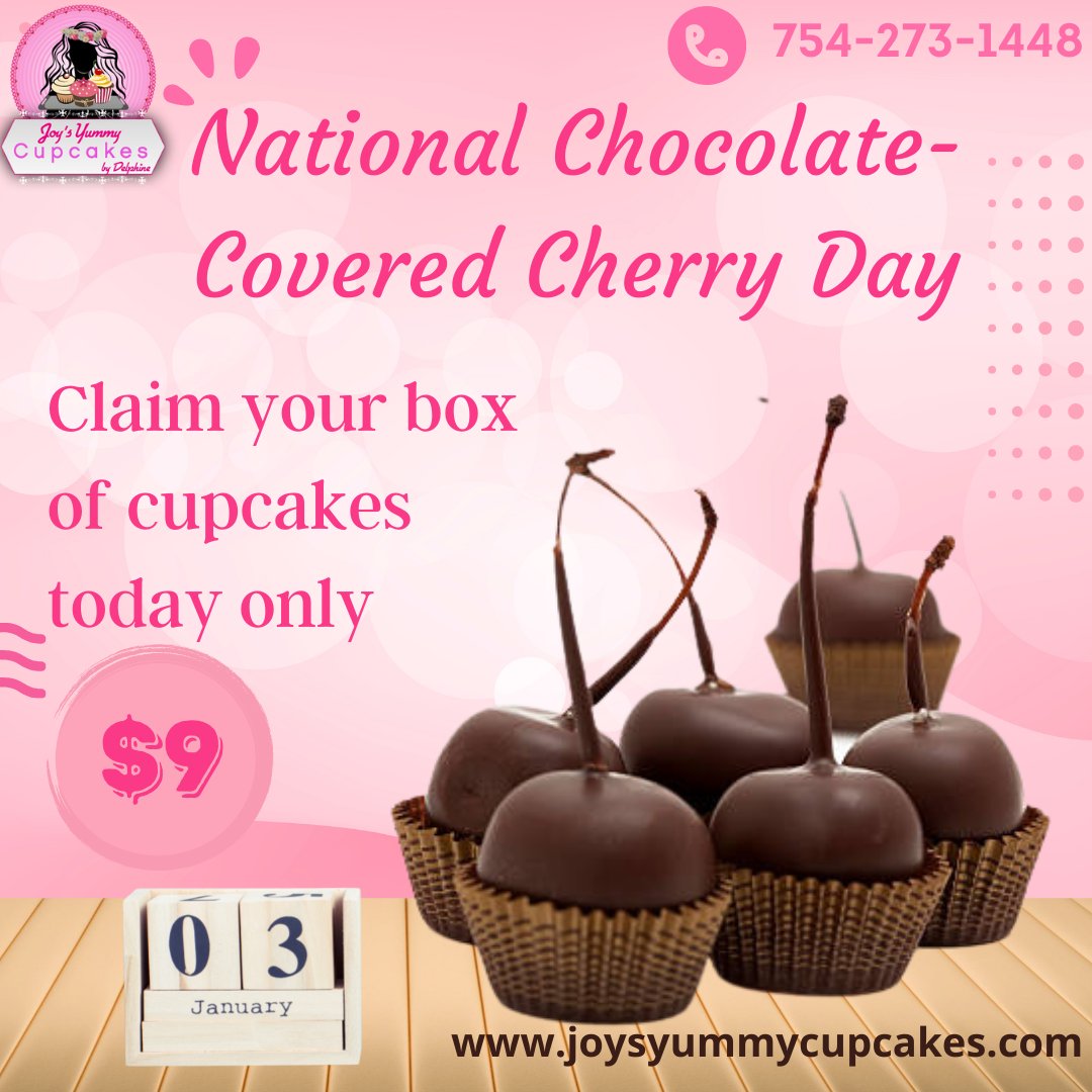 delphineceo's tweet photo. It's National Chocolate Covered Cherry Day! Claim your box of cupcakes today only $9 @ 754-273-1448 https://t.co/Yut2eu2qnh