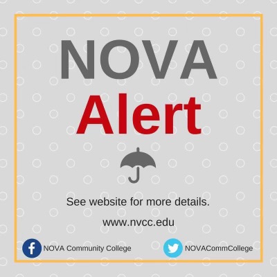 NOVAcommcollege's tweet photo. [NOVA ALERT] Due to widespread power outages caused by today’s winter weather, NOVA is closing all virtual services today, Jan 3, at noon. We will reopen virtual services on Jan 4. #NOVAAlert https://t.co/ufhwZdVACL