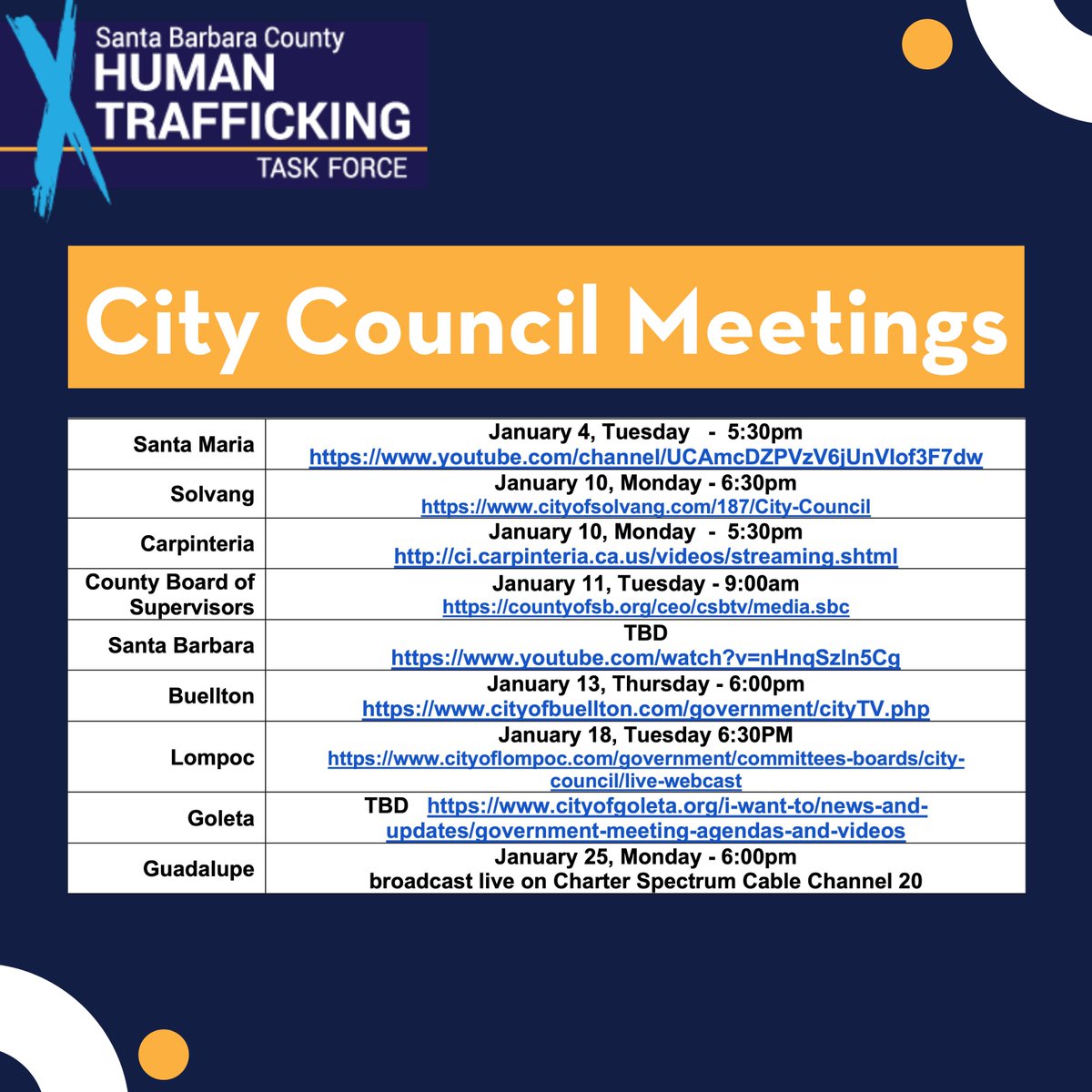 sbactnow's tweet photo. This month is Human Trafficking Awareness Month. Our HT Task Force has worked hard to put together events to bring awareness to this issue in SB County and show how to get involved in the fight against trafficking.
For complete event details, please visit https://t.co/lmvJwrM3Tv https://t.co/vtqUww5O76