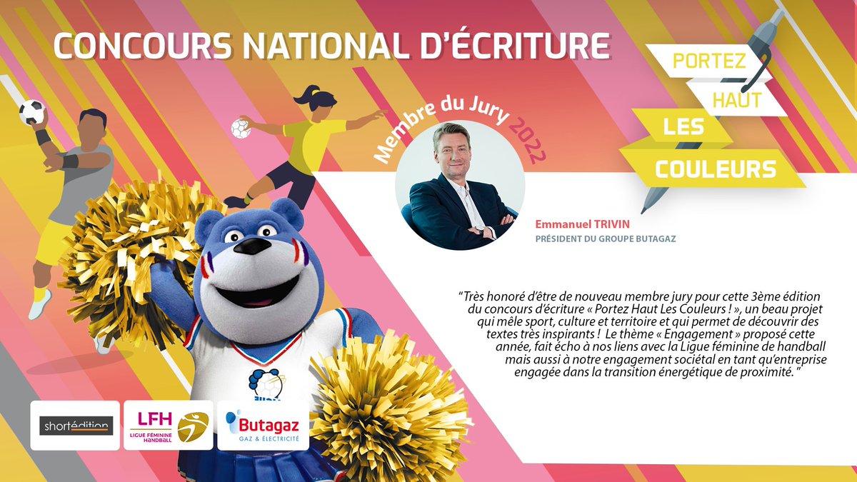 ETrivin's tweet photo. Très fier d'être membre du jury de la 3ème édition de #PortezHautLesCouleurs !
Organisé par la @LBE_Officiel, @Butagaz et @Short_edition ce concours d’écriture mêle sport et culture. 
Participez jusqu’au 9/01 sur le thème « Engagement » ✊ : https://t.co/TpMlLjLL1k https://t.co/YuyYFlzXeM