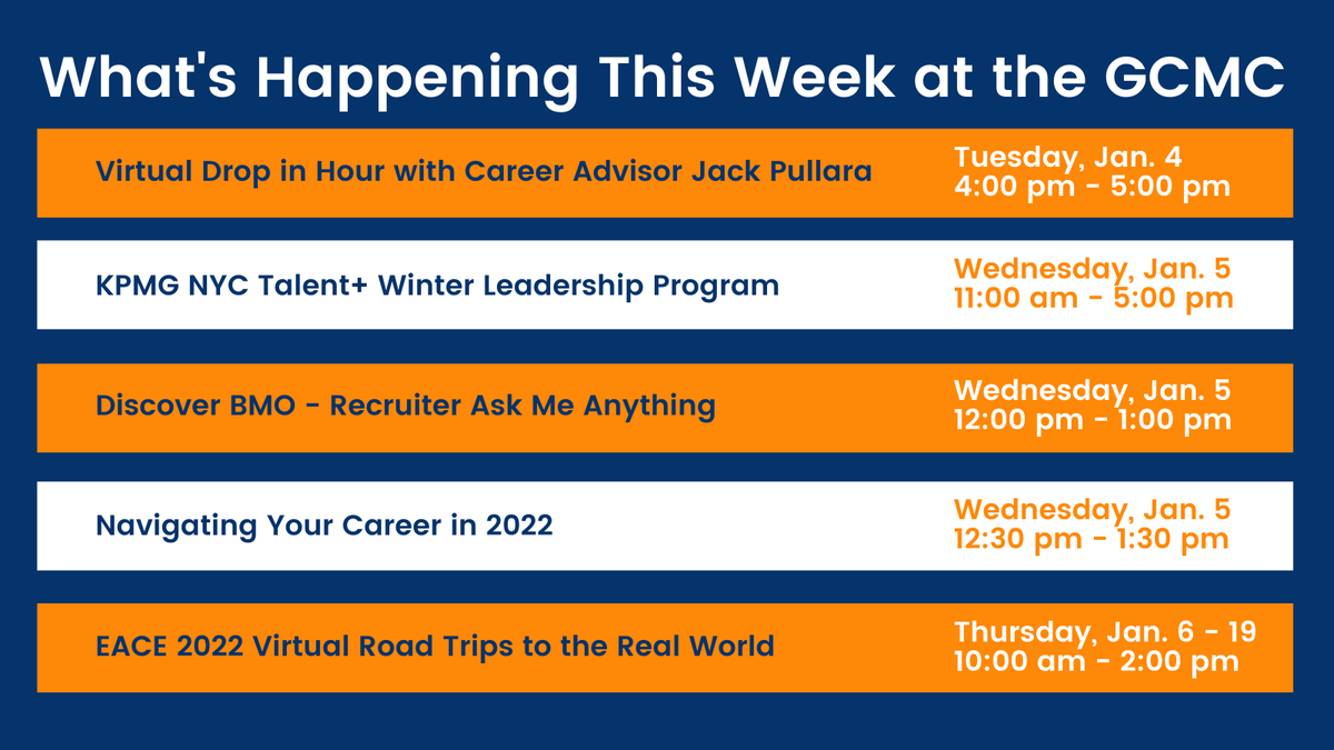 ZicklinGCMC's tweet photo. Happy New Year! Have you thought of what you want your career to look like in 2022? What changes would you like to make?
In the #HumanApproachSeries on Jan. 5, we’ll explore how to be in control of your career without fear & challenges holding you back:
🔗https://t.co/adhHjZrEOm https://t.co/StlwFnDhUF