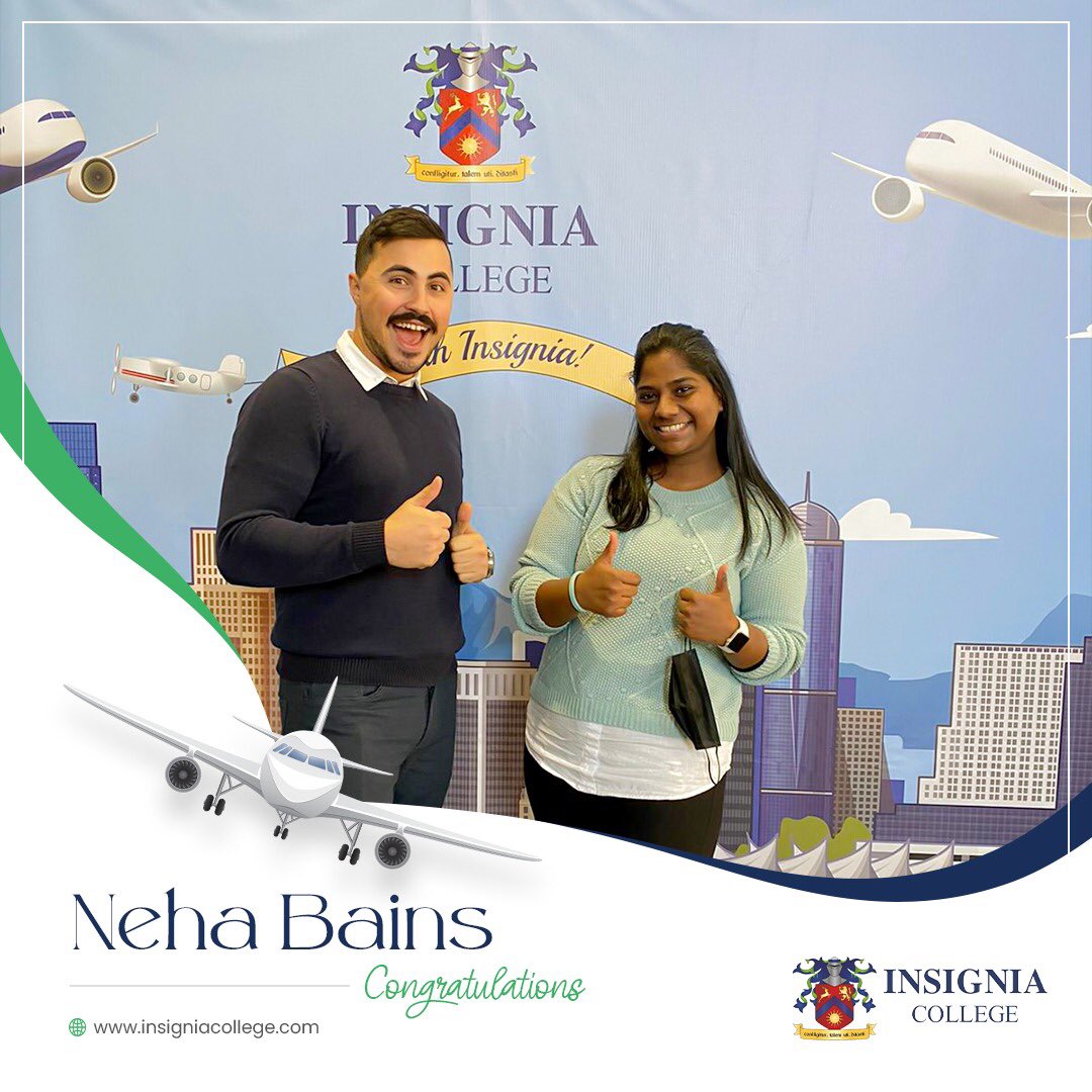 InsigniaCollege's tweet photo. Congratulations 🎉 Neha Bains for passing her PPL flight test ✈️ 
Insignia College would like to commend you on your accomplishment 😇

 #insigniacollege #congratulations #pplflight https://t.co/M3EJxan0Ny