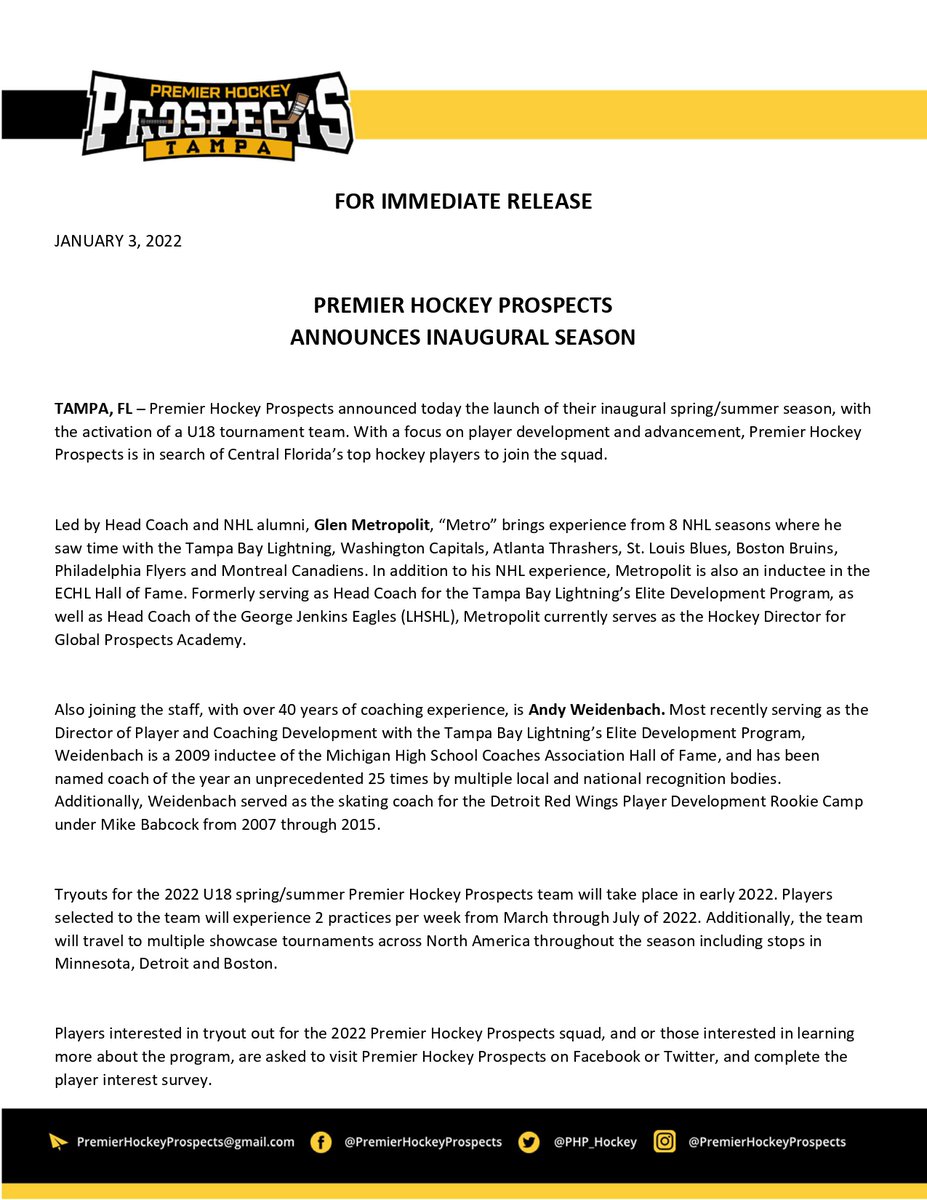 BREAKING NEWS! Introducing, Premier Hockey Prospects!