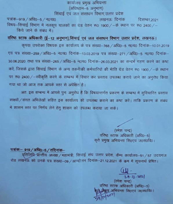 माननीय मंत्री जी हम सभी नलकूप चालक 2 साल तकनीकी ट्रेड व 1 साल के अनुभव प्राप्त कर्मचारी हैं आप से निवेदन है हमारा  ग्रेड वेतन 2400/ स्वीकृति करने की कृपा करें।
<a href="/bjpdrmahendra/">Dr. Mahendra Singh</a>
<a href="/myogiadityanath/">Yogi Adityanath</a> 
<a href="/myogioffice/">Yogi Adityanath Office</a> 
<a href="/homeupgov/">Home Department, UP</a>