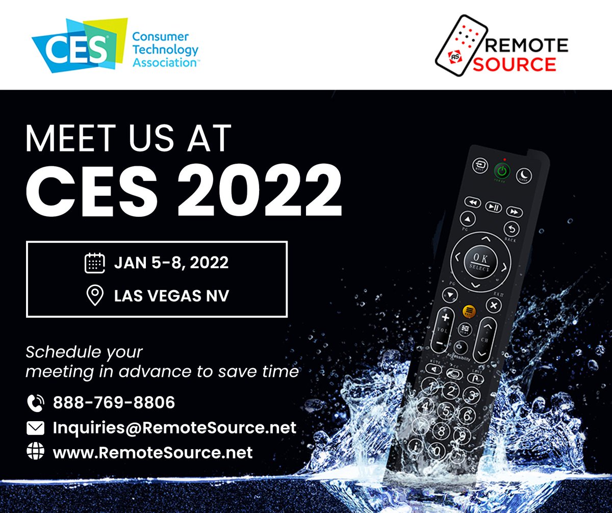 Remote_Source's tweet image. Will you be attending #CES 2022 this week? Let's talk remotes! Our technology is proven and efficient, affordable in cost, with low lead times in design and production.
Email: Inquiries@remotesource.net
#tech #technology #CES #CES2022 #CESLasVegas #CES2022 #travel #hospitality