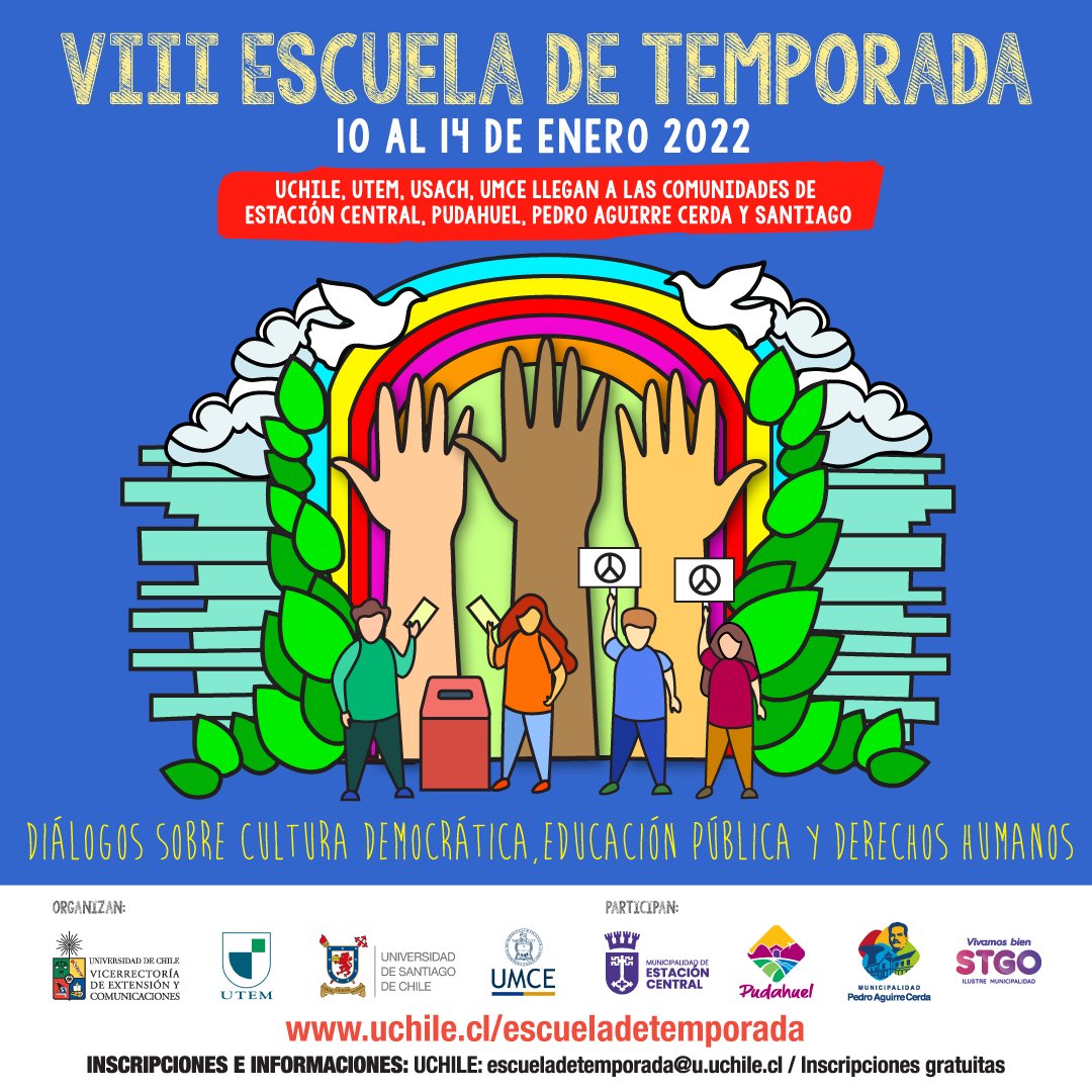 vimeusach's tweet photo. Participa en la VIII Escuela de Temporada "Diálogos sobre cultura democrática, educación pública y derechos humanos" que entre el 10 y 14 de enero se realizará mediante un trabajo colaborativo entre @uchile, @umcecl, @utem y nuestra @usach🥰 . 

Detalles: https://t.co/o5wWklZ0Ux https://t.co/reRu8XIhT1