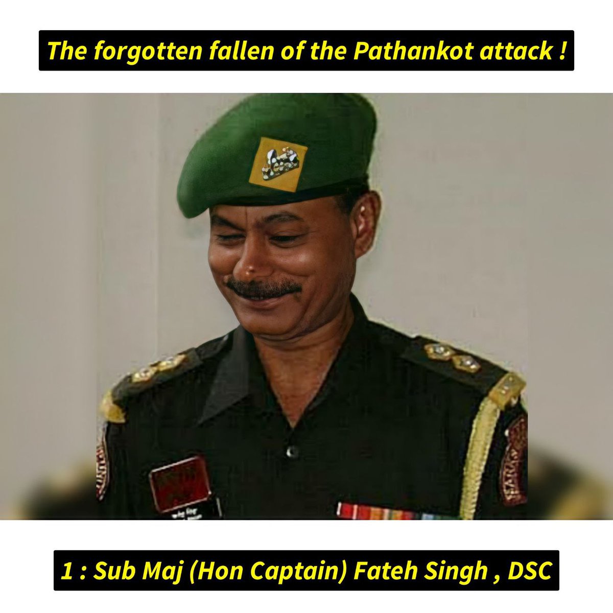 Thread 

Remembering the brave security Personnels who made the supreme sacrifice fighting terrorists in #PathankotAttack 

1 ) #SubedarMajor { Honorary Captain } 
Fateh Singh was a retired #JCO from the #15Bn of the 
#DograRegiment sports shooter