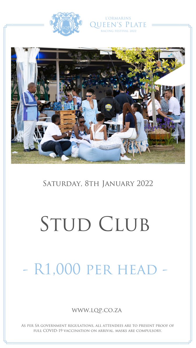 TICKETING FOR THE GENERAL PUBLIC IS LIVE ON <a href="/Computicket/">Computicket</a>: bit.ly/3JB3hAW
ALL RACEGOERS AND STAFF NEED TO BE FULLY VACCINATED TO GAIN ENTRY.
VACCINATION CERTS WILL BE CHECKED ON ARRIVAL (PRE-UPLOAD VIA @caperacing1 APP HERE: app.meishi.me/caperacing002/). 
NO MASK, NO ENTRY.