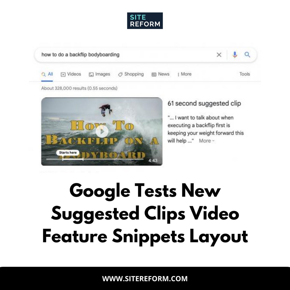 sitereform's tweet image. Google Tests New Suggested Clips Video Feature Snippets Layout.
#googlesnippet #googleserp #googleserplayout