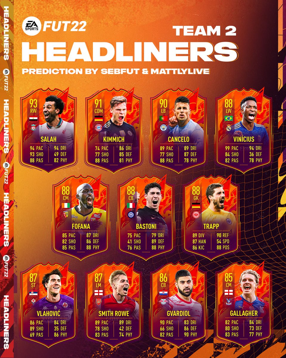SebFUT's tweet photo. 🍊 Headliners Team 2 Prediction!

Wanted to get this out before the majority of the leaks 😅

Collab with @MattlyLive 

Who do you want to see in Team 2? https://t.co/btgKOQHood