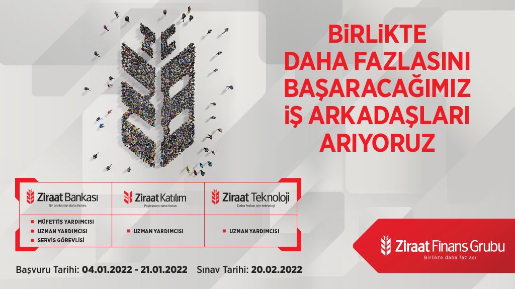 ziraatbankasi's tweet photo. Birlikte daha fazlasını başaracağımız iş arkadaşları arıyoruz. Detaylı bilgi için: https://t.co/PSxreIaRnG #ZiraatFinansGrubu https://t.co/VKo2S2tWqE