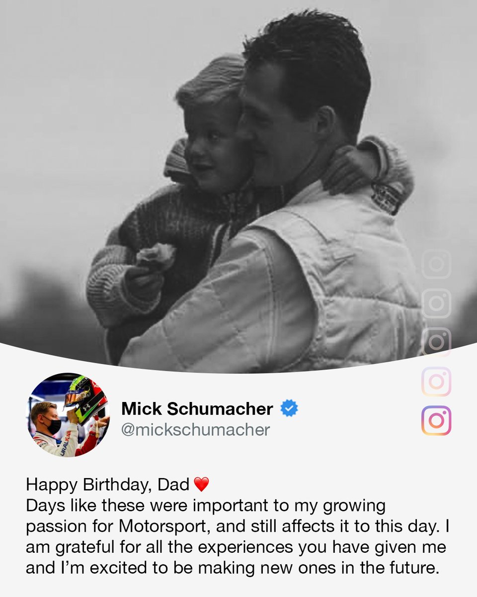 ESPNF1's tweet photo. Mick Schumacher wishing his dad a happy birthday 🥺 https://t.co/U8aT1uKpA0