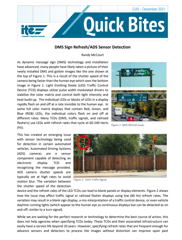 ITEhq's tweet photo. ICYMI: This #ITEQuickBite about the an emerging issue with sensor technology being used for detection in certain automated vehicles. Read more: https://t.co/RRqY6vyHYC @Randy4ITE https://t.co/jaK1fM3tBh