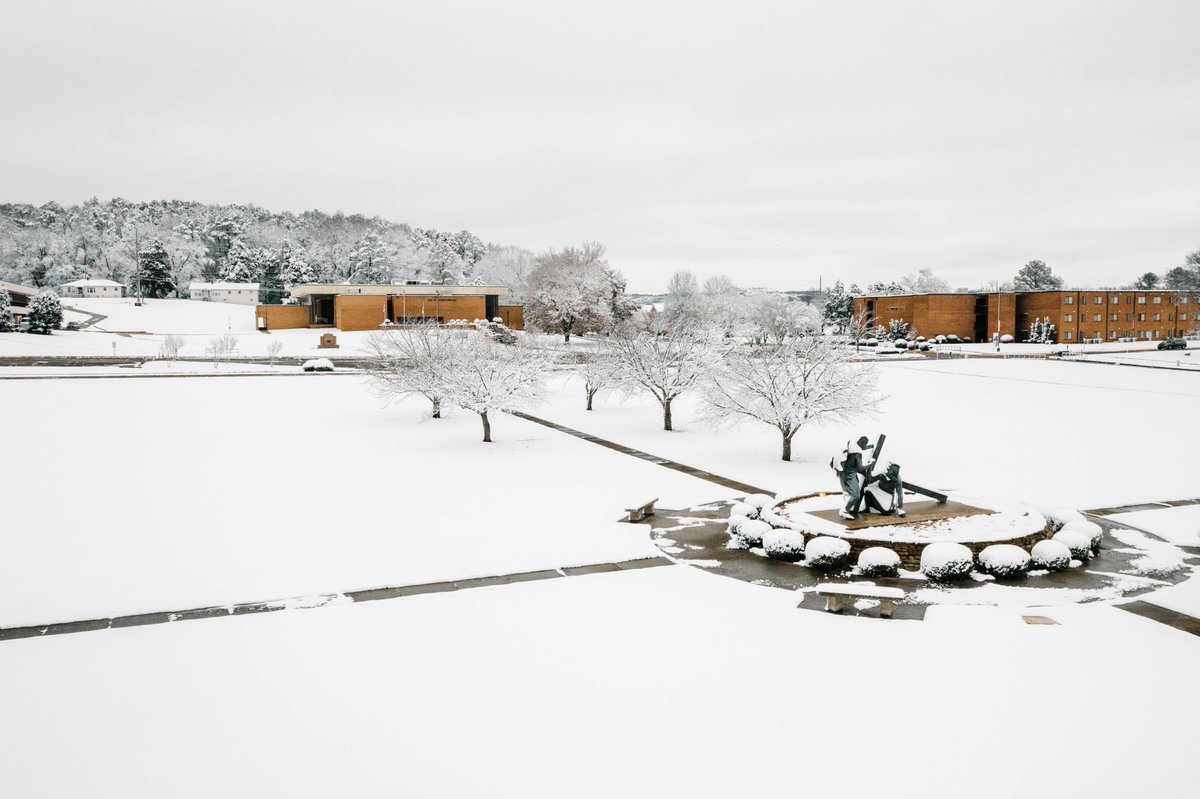 OakwoodU's tweet photo. After tornado warnings on New Year’s Day, it would seem Mother Nature visited once again last night and brought with her not a sheet but a blanket! A blanket of snow!
#SceneAtOakwood

(Photo by Teymi Townsend, University staff photographer) https://t.co/sdmpFtMWoI