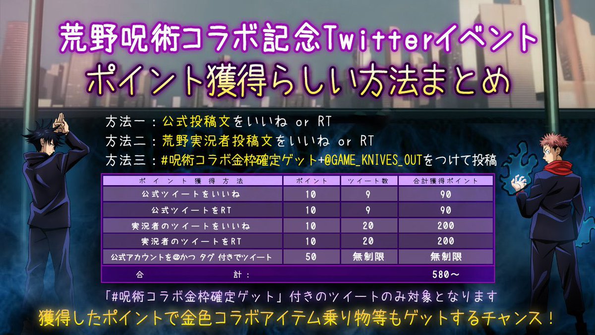 karairisan's tweet photo. #呪術コラボ金枠確定ゲット

このハッシュタグついた投稿を
RTといいねでポイントもらえて
交換できるみたい🥂🤍

@GAME_KNIVES_OUT https://t.co/EXsWG6UDa6