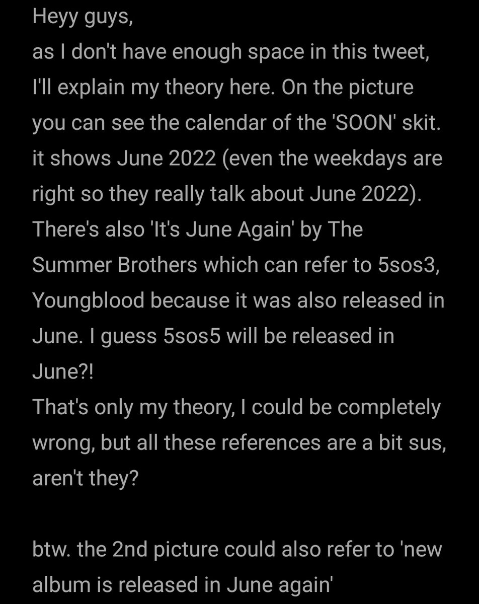 LONGWAYDOWNHOME's tweet photo. GUYS YOU KNOW WHAT
I may got some hints for 5sos5.
please look at the pictures, there's my explanation of my theory
I'm really sure 'It's June Again' by @TheSumBros has sth to do with the release date
disclaimer: that's only a theory
#5sos5 #5SOS #10YearsOf5SOS #clowning #soon https://t.co/sXQwJd0A0o
