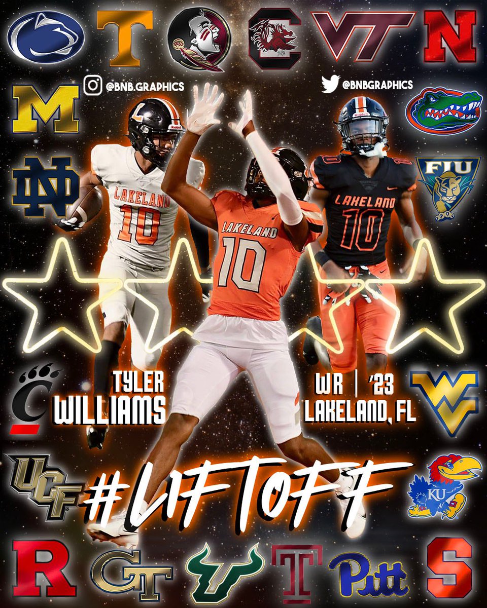 bnbgraphics's tweet photo. 4⭐️ WR Tyler Williams’ #liftoff has been meteoric this season, adding 20 D1 FBS offers 🚀. After just his first season at FL powerhouse Lakeland High School, can the soon-to-be senior get the Dreadnaughts to a 2022 state title?
@Ty_Williams04 @fbscout_florida @CountyPolk https://t.co/X660y1j78s