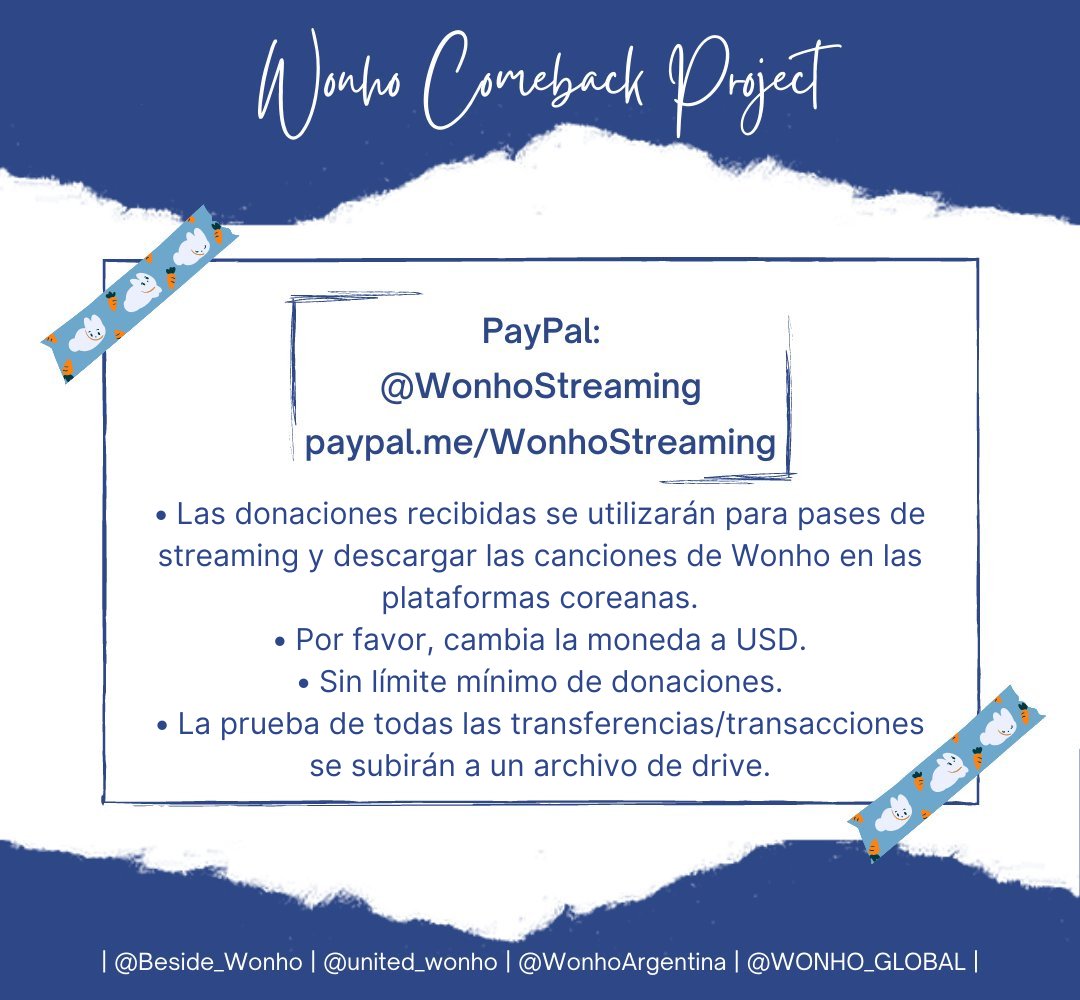 WonhoArgentina's tweet photo. [#WONHO COMEBACK PROJECT]

Wenee, sumate a ser voluntario en team de Streaming para MelOn &amp; song gift.

• Streaming Form: https://t.co/ib8isBofxq

• Song Gift Form: https://t.co/k0l0C1knzj

Disponible:
• Streaming: 41
• Song Gift: 168

Agregaremos más lugares disponibles+ https://t.co/zF43HCZGwG