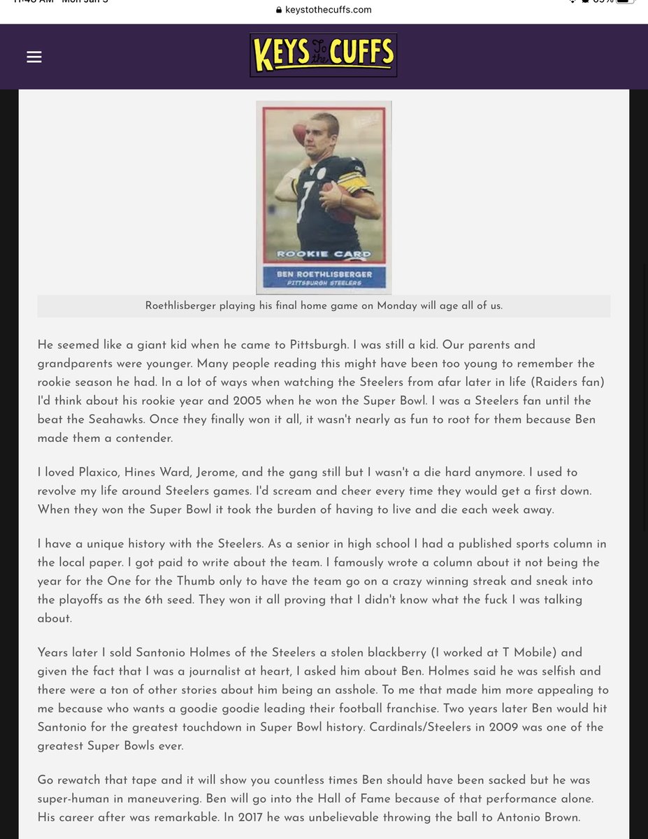 JoshKingMedia's tweet photo. Ben Roethlisberger column written by Josh King 65. https://t.co/XsoBEQf049