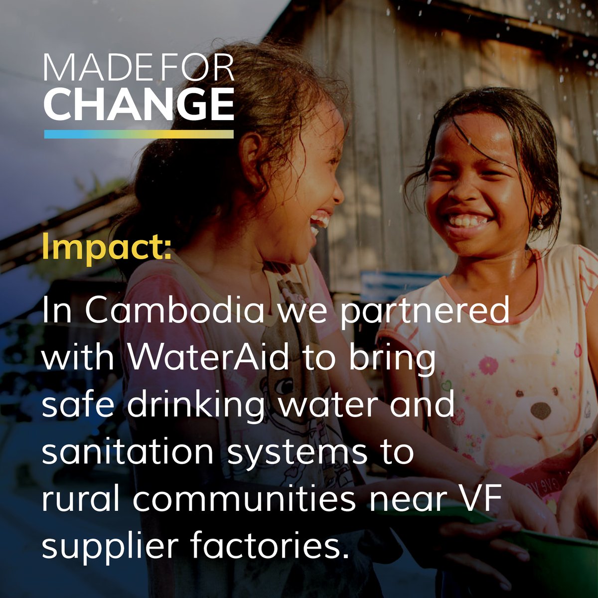 VFCorp's tweet photo. Clean water and sanitation should never be taken for granted. This important partnership reached more than 44,000 people through water, sanitation and hygiene WASH interventions and knowledge-building activities.
#MadeForChange https://t.co/sxBI9asgrv