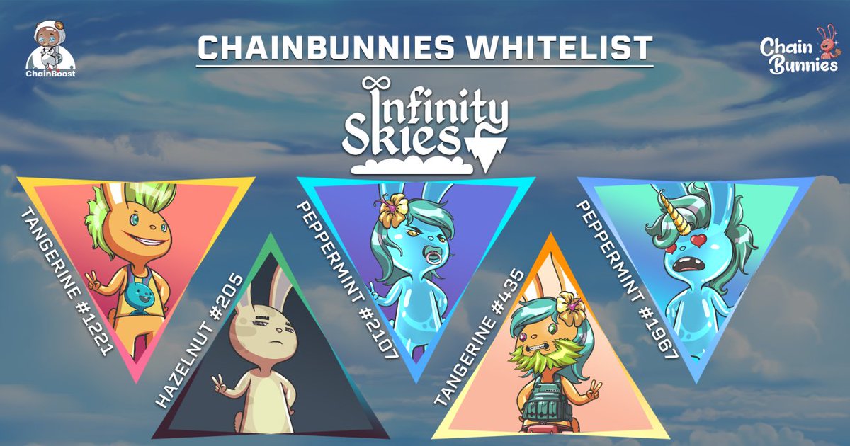 Chain_Boost's tweet image. 🐰 CHAINBUNNIES WHITELISTING 🐰

The owners of the following Bunny IDs have been whitelisted for the @Inf_Skies IDO! ⤵️

1221
2107
435
1967
205

💖 chainboost.io/projects/infin… 💖