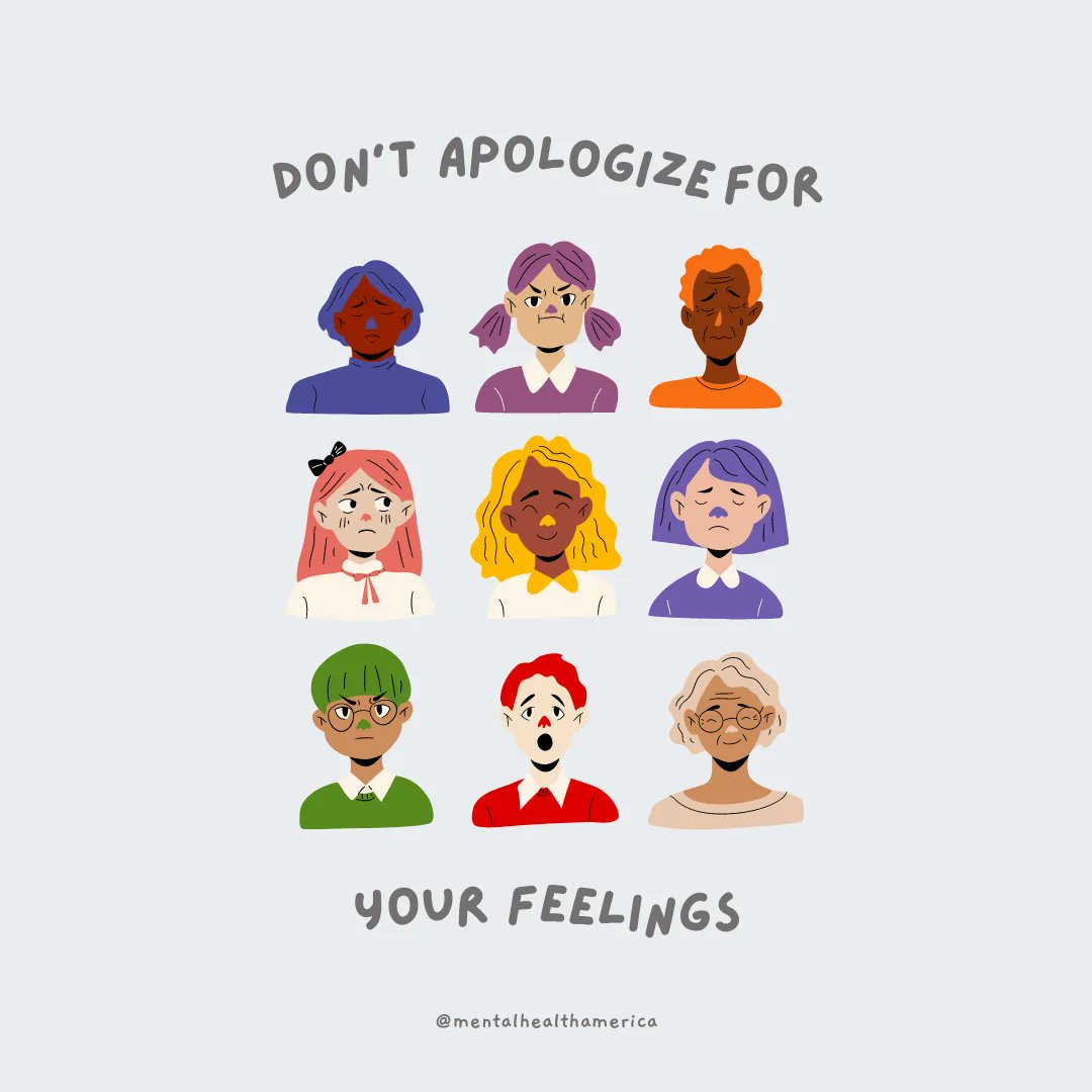 MentalHealthAm's tweet image. Your feelings are yours, and they are valid. No one has the right to tell you what you should or should not be feeling (not even yourself). Acknowledging your feelings not only validates them but limits the negative self-talk you might be having about what you’re feeling.