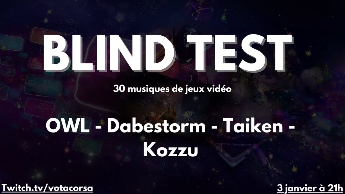 Ce soir les copains <a href="/Kozzuku_SSB/">RLX | Kozzuku</a> <a href="/TaikenSSB/">Taiken</a> <a href="/Dabestorm/">Valentin D Abestorm</a> et @OneWishList1 vous venez tester les sélections musicales de ma commu...

Lequel des 4 va gagner ?
RDV 21h !