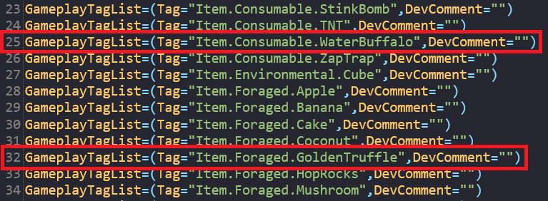 Going thought the Fortnite files I found a consumable name WaterBuffalo and foraged item named GoldenTruffle.