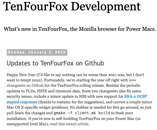 mpc7500v2's tweet photo. Updates to #TenFourFox on Github
https://t.co/bSF64SIhp3
#PowerPC #PPC750 #MPC7400 #PPC970 #Firefox https://t.co/mRve7XxkJn
