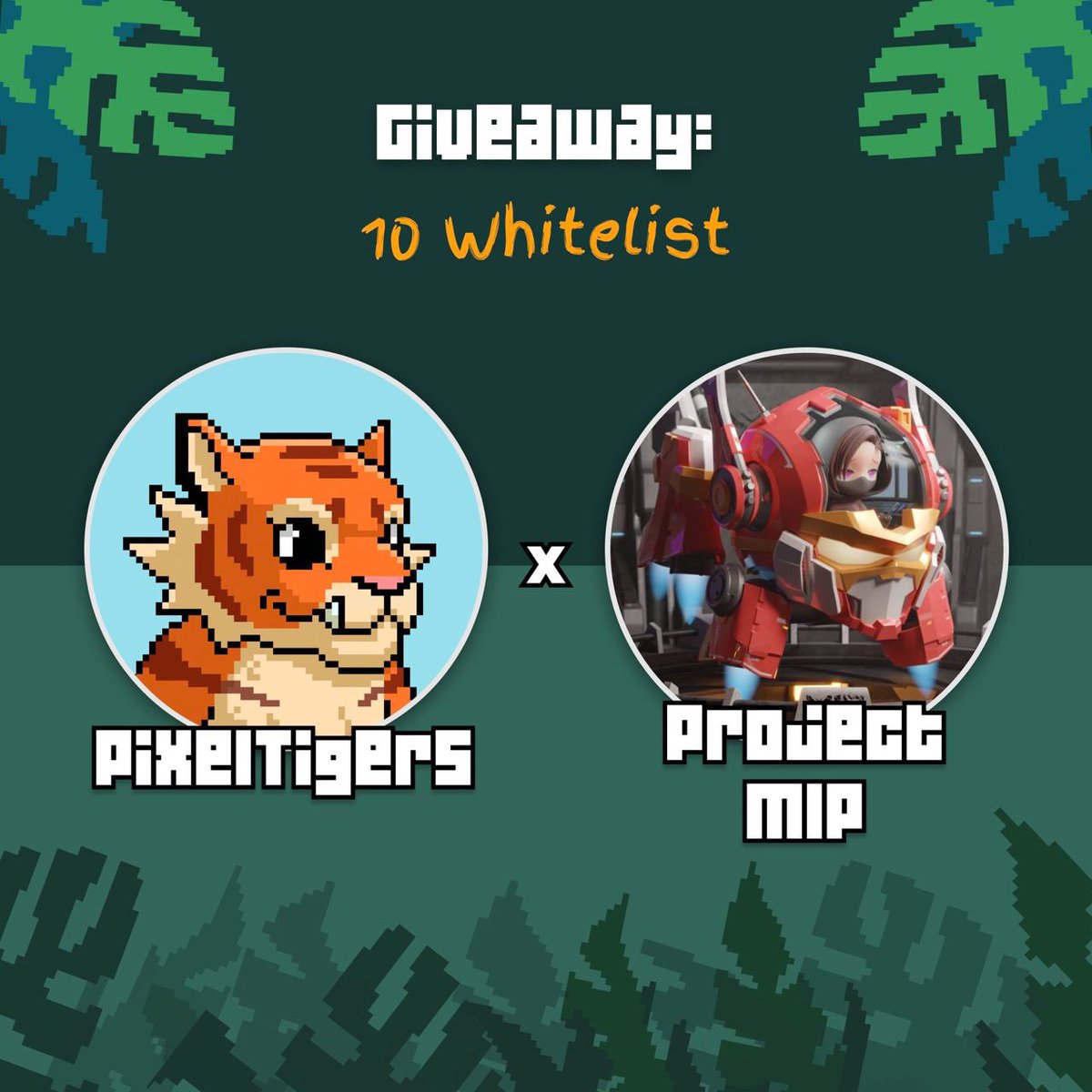 PixelTigers (@pixeltigers) on Twitter photo 🚨WL GIVEAWAY🚨
We are giving away 10 WL spots for <a href="/MIP_project/">MIP (Mech Identity Protocol)</a>, courtesy of their team!!
How to win:
1️⃣ Follow <a href="/MIP_project/">MIP (Mech Identity Protocol)</a> and <a href="/PixelTigers/">PixelTigers</a>
2️⃣ Like and Retweet
3️⃣ Tag 3 friends 🧡
Ends in 48 hours 🚨WL GIVEAWAY🚨
We are giving away 10 WL spots for <a href="/MIP_project/">MIP (Mech Identity Protocol)</a>, courtesy of their team!!
How to win:
1️⃣ Follow <a href="/MIP_project/">MIP (Mech Identity Protocol)</a> and <a href="/PixelTigers/">PixelTigers</a>
2️⃣ Like and Retweet
3️⃣ Tag 3 friends 🧡
Ends in 48 hours