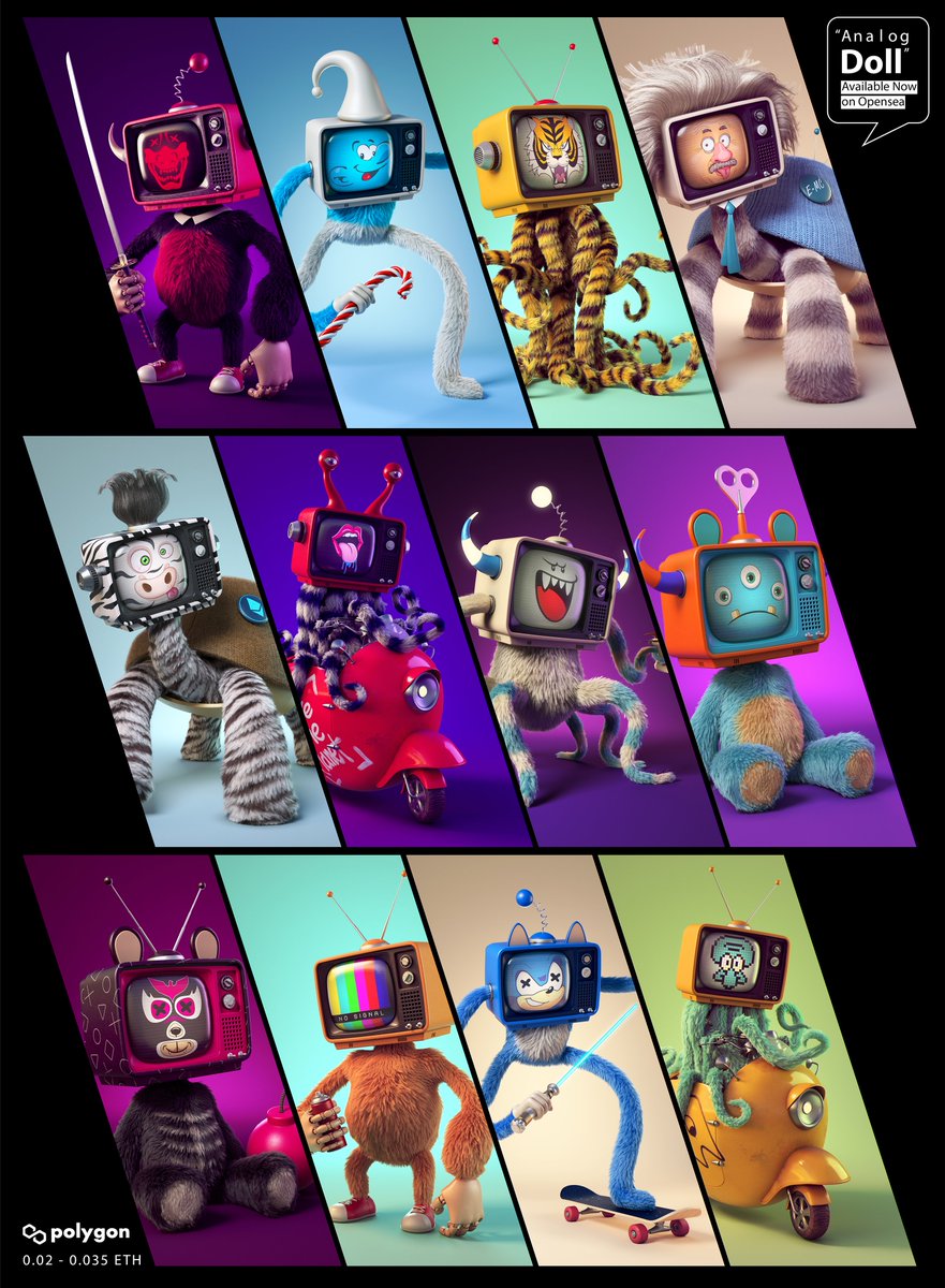Memories of childhood TV  "Analog Doll" 
on <a href="/0xPolygon/">Polygon | POL</a> <a href="/opensea/">OpenSea</a> 📺👾👾👾
Price: 0.02 - 0.035 eth (No Gas Fee)

opensea.io/collection/ana…

Join Discord : discord.gg/ZKv3P5cAk3

#NFT #NFTdrop #nftart #OpenSeaNTF #NFTartists #Polygon #NFTcollection  #NFTJPN