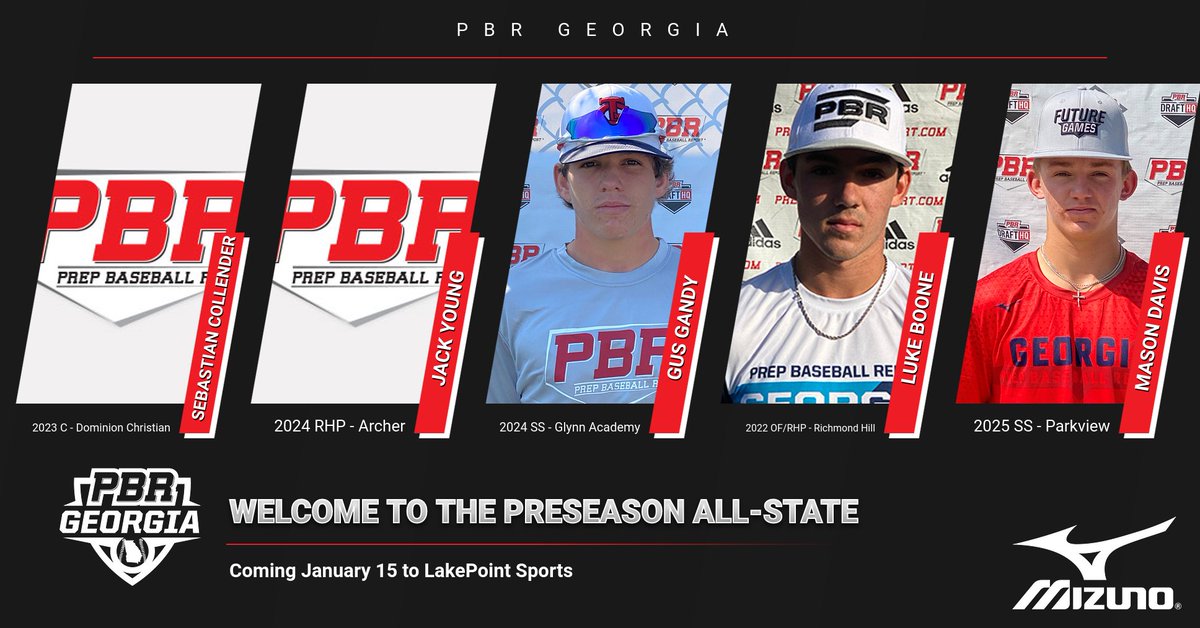 PrepBaseballGA's tweet image. 𝗣𝗿𝗲𝘀𝗲𝗮𝘀𝗼𝗻 𝗔𝗹𝗹-𝗦𝘁𝗮𝘁𝗲

Welcome the following players!

🧢'23 C Sebastian Collender
🧢'24 RHP Jack Young
🧢'24 SS Gus Gandy
🧢'22 OF/RHP Luke Boone
🧢'25 SS Mason Davis

Who's Next 👀 &amp;gt;&amp;gt; prepbaseballreport.com/event/GA/prese…
