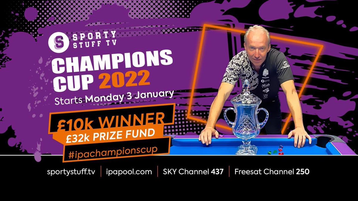 The Ipa champions cup starts tonight on Sportystuff TV, (online 9pm-10pm, then sky tv from 10pm) 6 matches per night so plenty of action! 
I’m in the second half of the draw (event 2) playing in a few weeks time. 
<a href="/IPAPool/">IPA Pool 🎱</a> <a href="/Betfred/">Betfred</a> <a href="/tv_sporty/">SportyStuffTV</a>
