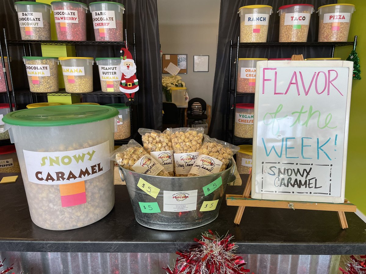 theSavoryKernel's tweet photo. Looking for something sweet and savory? Pop in and grab a small bag for only $5!

 Flavor of the Week: Snowy Caramel https://t.co/QnK09nrWH7