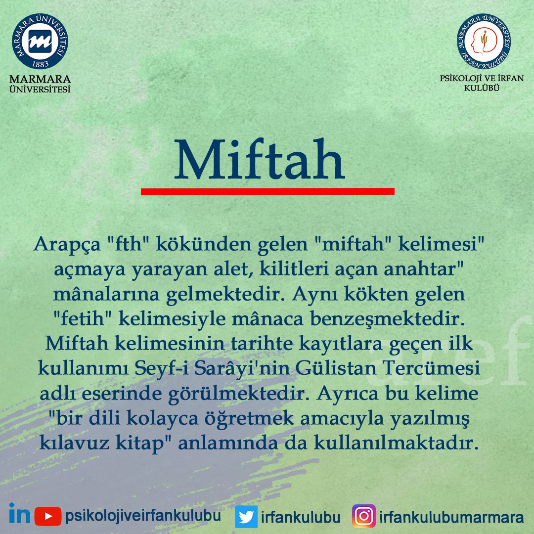 Bu hafta "Bir Kavram Bir Anlam" köşemizde "Miftah" kavramı var. Keyifli okumalar dileriz. ☺️🌸
#HerYerİrfanDolacak
#BuYolİrfanaÇıkar