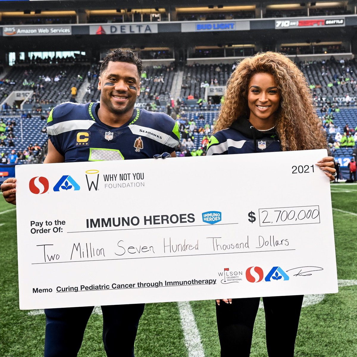 @DangeRussWilson & I are blessed to raise $2.7 MILLION for @SeattleChildrens through our @WhyNotYouFdn 🙏🏾 Thanks to our community, @Safeway’s Partnership & all involved in making this a reality for the youth! #ImmunoHeroes
