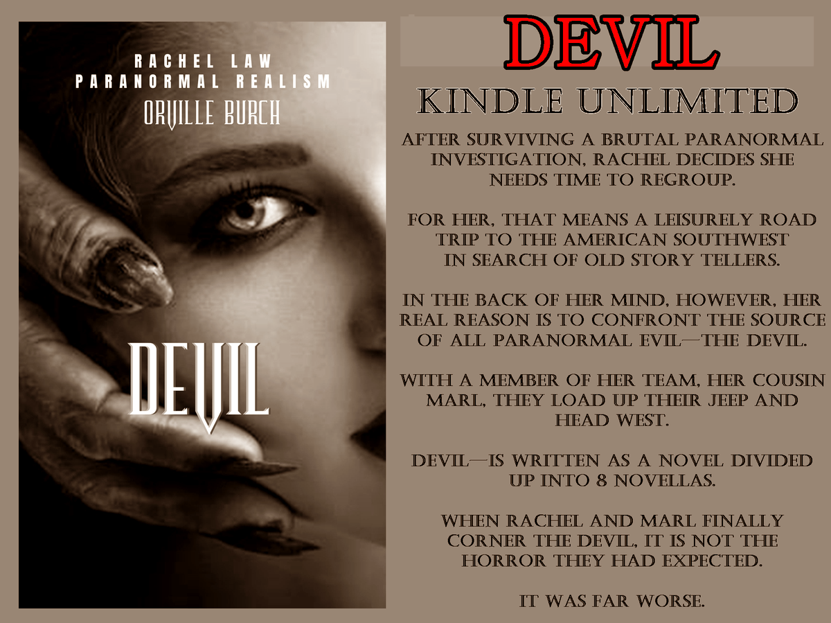 <a href="/GregKendall9/">Greg_Kendall</a> DEVIL

A young researcher collects supernatural stories while chasing the Beast in the American Southwest
When she corners him he is not what she expected - he is far worse
amazon.com/dp/B08G9LRB65

#amwriting  #paranormal #fiction 
#WritingCommunity 
#Kindle #kindleUnlimited