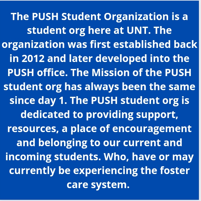 UNTPUSHorg's tweet photo. Have you experienced foster care? Have you been adopted? Have you ever been through the child welfare system?
Join the PUSH student organization today!
Link to membership application below⬇️⬇️⬇️⬇️
https://t.co/iwgDjNWF81
#untpush https://t.co/KcutMM4Cn8