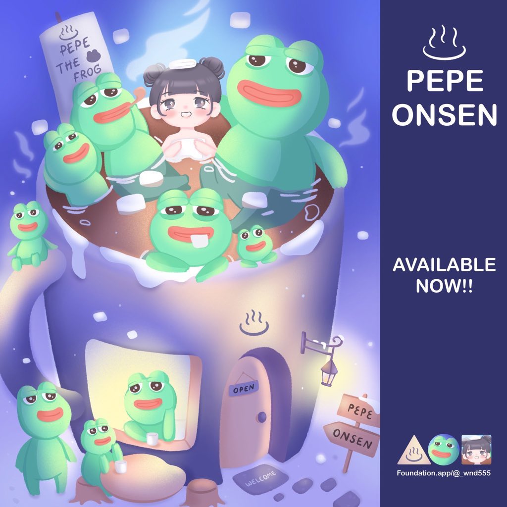 Check out this artwork by <a href="/_wnd55/">wnd’s NFT🧸🎈</a> PEPE ONSEN🍵🐸 on @withFND!

💚💚 0.369 $ETH 💚💚
; foundation.app/@_wnd55/~/1234…

The most cute Pepe is here! Hope you like it <a href="/jaggedsoft/">jagged</a> :)

#FrogFam #pepe #pepethefrog #NFTs #NFTCommunity #FoundationNFT #PEPEnft