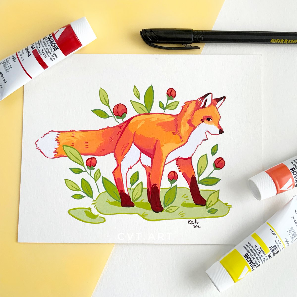 cvt_art's tweet photo. Fox 🦊🍃
~
I'm super happy with this one! I think it's my favorite gouache painting so far ☺️

#gouache #animal #animalart #fox #cute #adorable #leafs #art #artwork #artistsontwitter #painting 
#cvtart https://t.co/1O7RbO8TaY