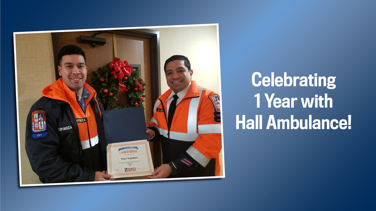 HallAmbulance's tweet photo. Congratulations to EMT Peter Espinoza on celebrating your one-year anniversary at Hall Ambulance!
#EMSCareersStartHere #MakingMyDifference https://t.co/QT1wRvoyJS