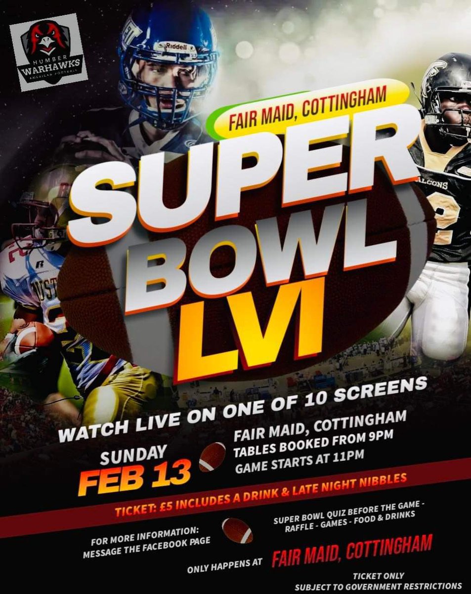 Come join us at Fair Maid in Cottingham for this years Super Bowl! Message us for tickets!