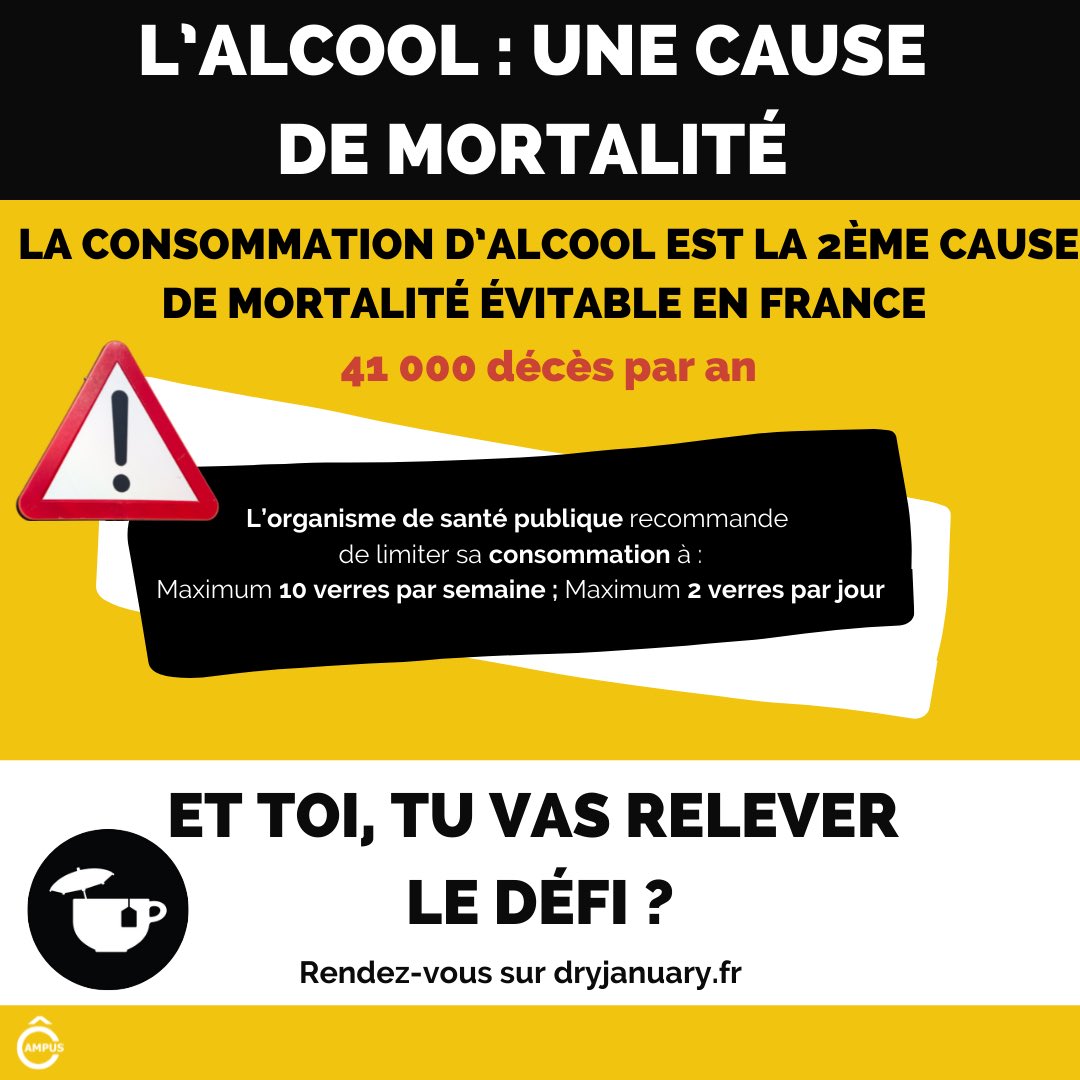 🔵 DRY JANUARY 🔵

Participe au #DryJanuary afin de faire une PAUSE sur ta consommation d’alcool ❗️

Arrêter l’alcool pendant 1️⃣ mois permet :
🔵 Un sommeil amélioré
🔵 Une perte de poids 
🔵 Une meilleure santé 

Alors, toi aussi tu participes au défi ❓
#LeDefiDeJanvier
